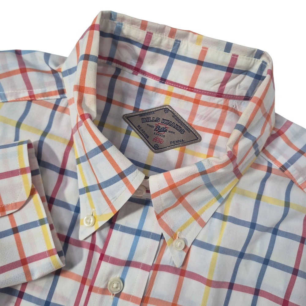 Bills Khakis Sport Shirt Mens Large Multi Color Cotton Plaid Made in USA Office